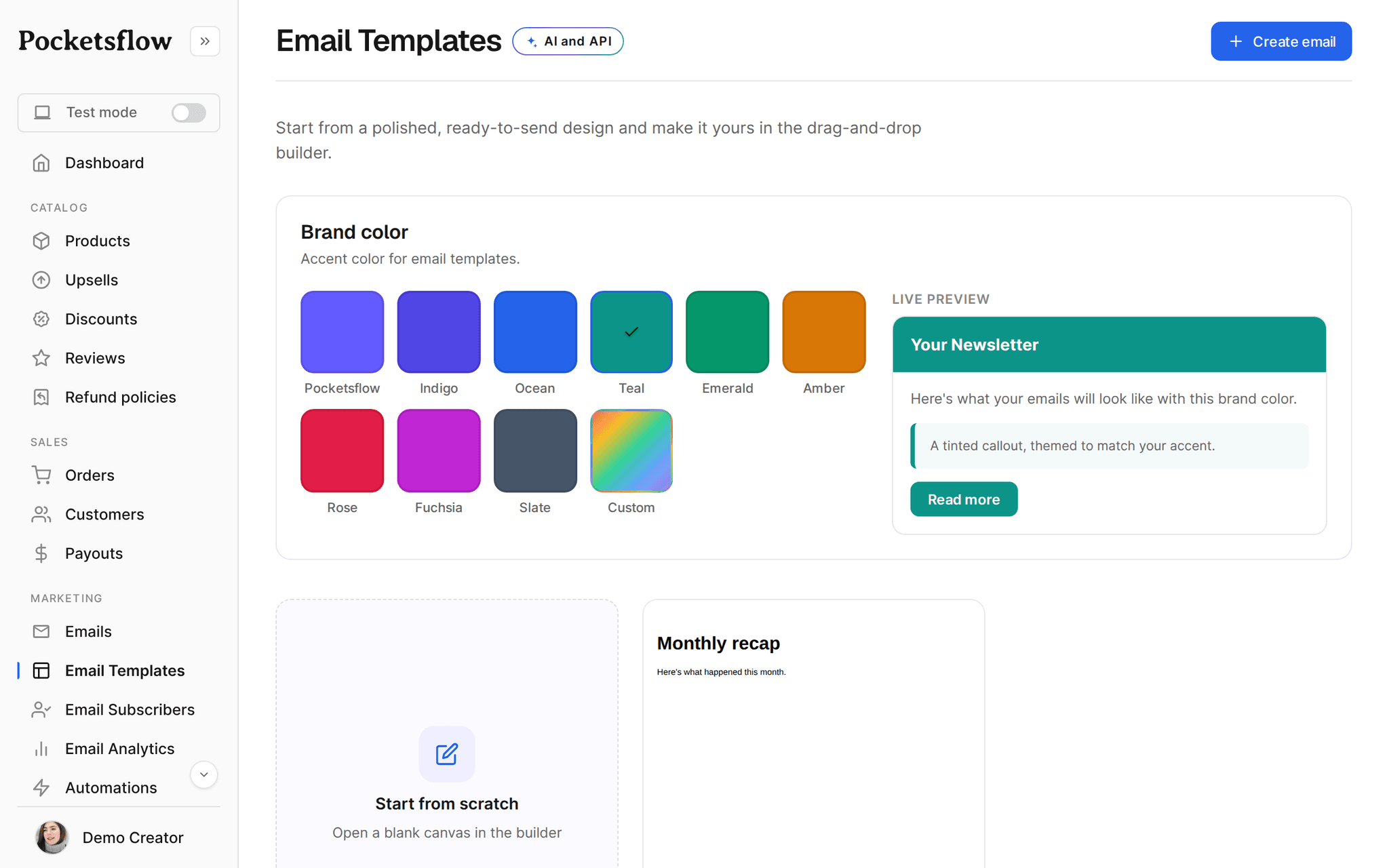 Pocketsflow email template gallery with professionally designed newsletter templates